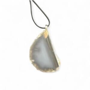 Natural Agate Slice Pendant ~ Gray Stone Necklace